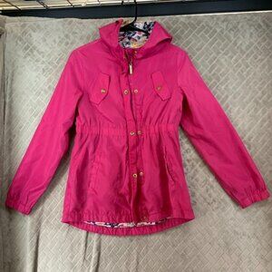 Limited Too Girls 14/16 Rain Jacket Pink Button Up Lined Cinched Waist